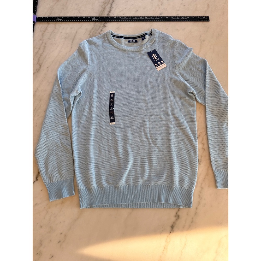 Izod Mens Placid Blue Textured Crew Neck Sweater Large Tall NWT 46IZSIF12X428